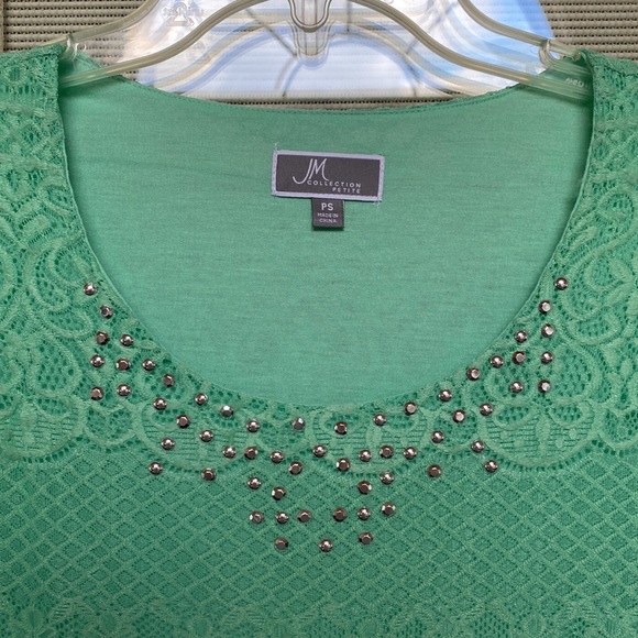JM Collection Petite Size Petite Small Mint Green Top with Rhinestones - Picture 12 of 17